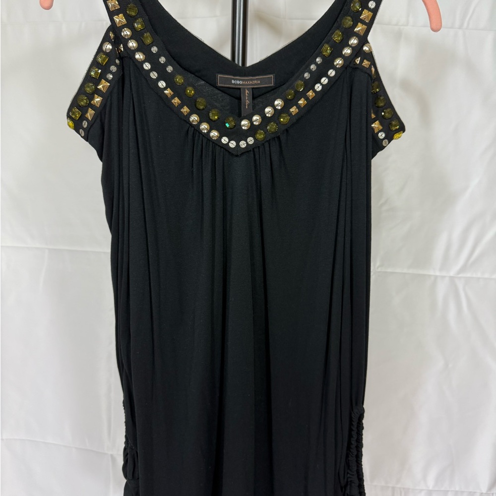 BCBGMaxAzria Black Mini Dress with Gold and Silver Accents